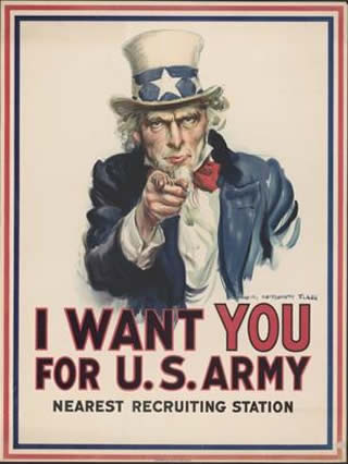 El famoso afiche propagandístico del Tío Sam buscaba que los estadounidenses se enlistaran en el ejército para la Primera Guerra Mundial.